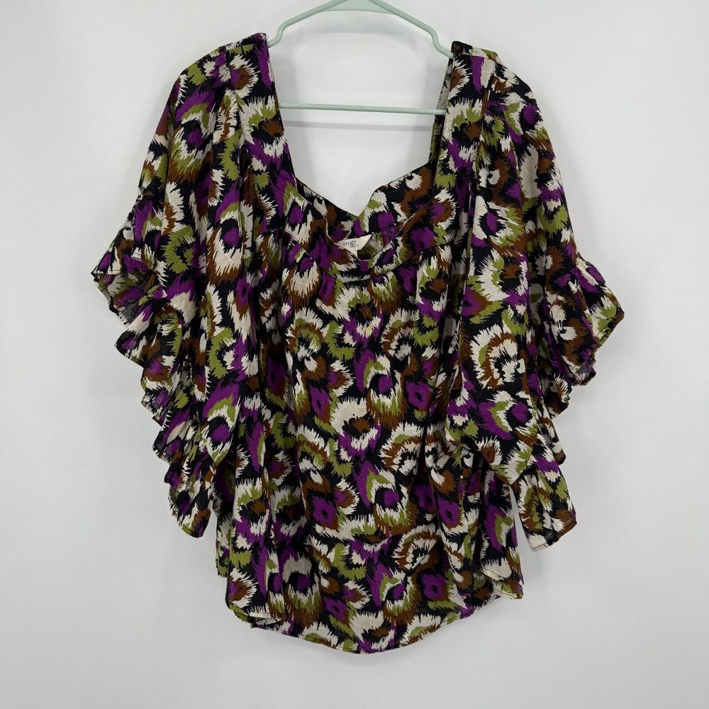 Terra Sky Top Blouse Womens Plus Size 4X Colorful‎ Purple Green Short Sleeve